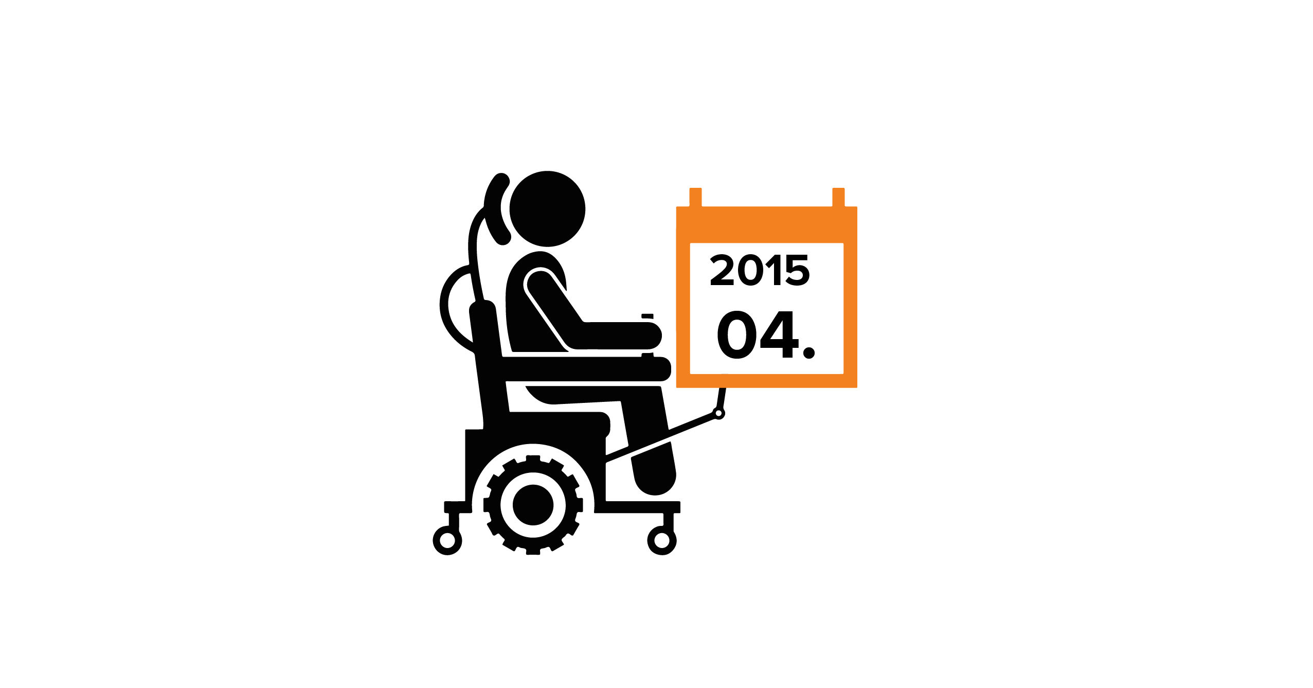 Na grafice sylwetka człowieka na wózku, trzymającego kalendarz w dłoni z datą 04.2015