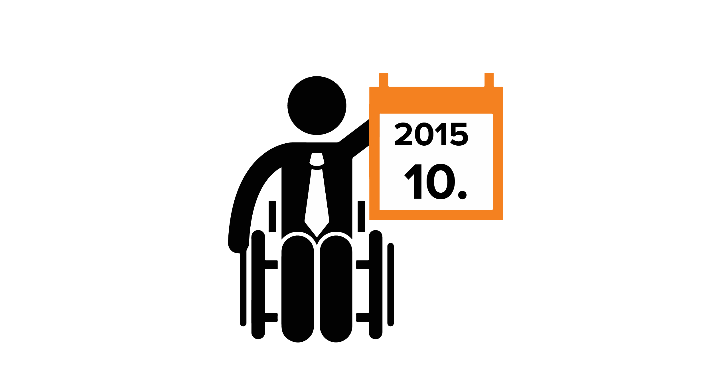 Na grafice sylwetka człowieka na wózku, trzymającego kalendarz w dłoni z datą 10.2015