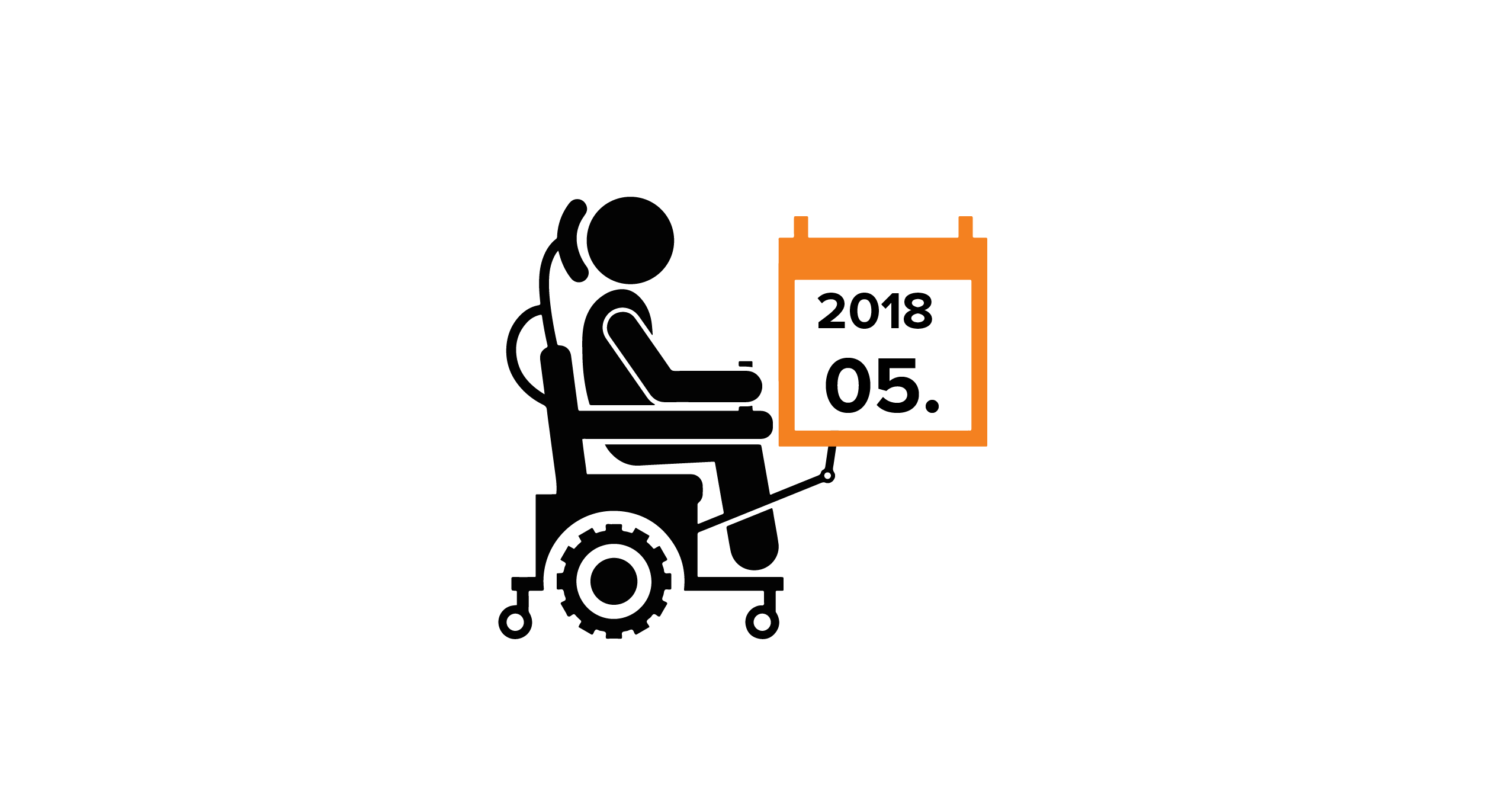 Na grafice człowiek na wózku, trzymający kalendarz z datą 05.2018