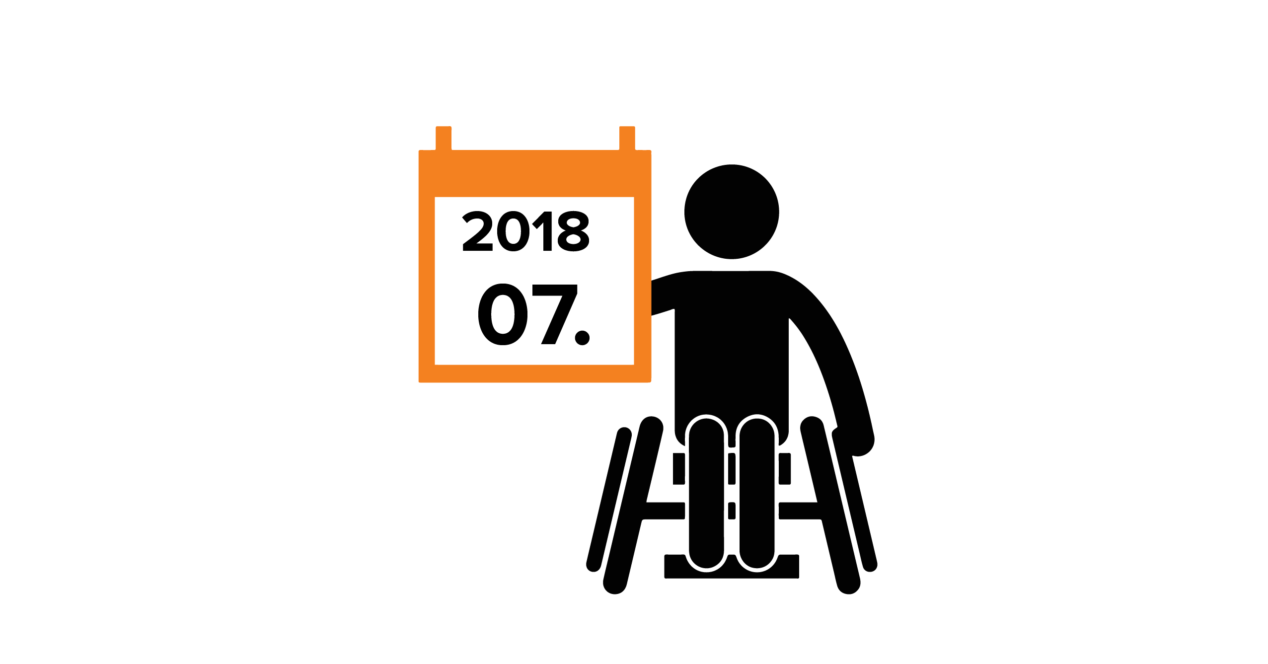 Na grafice człowiek na wózku, trzymający kalendarz z datą 07.2018