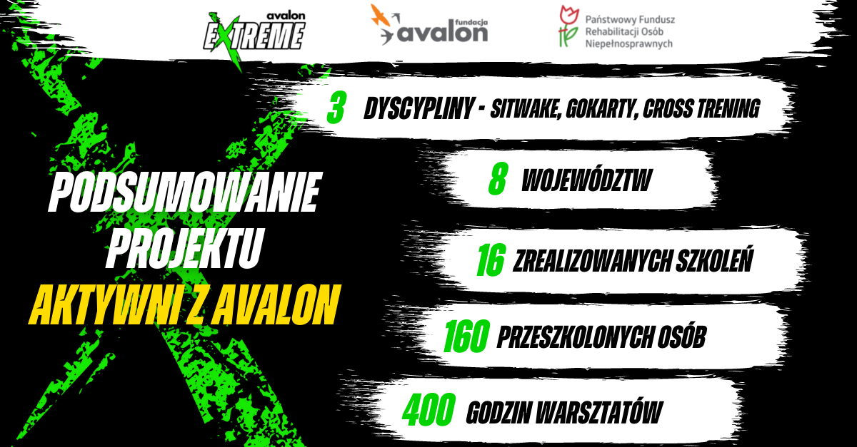 Grafika z liczbami podsumowującymi projekt Aktywni z Avalon.