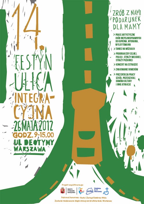 na grafice projekt plakatu z informacjami o 14 festynie integracyjnym odbywającym się 26.05.2012