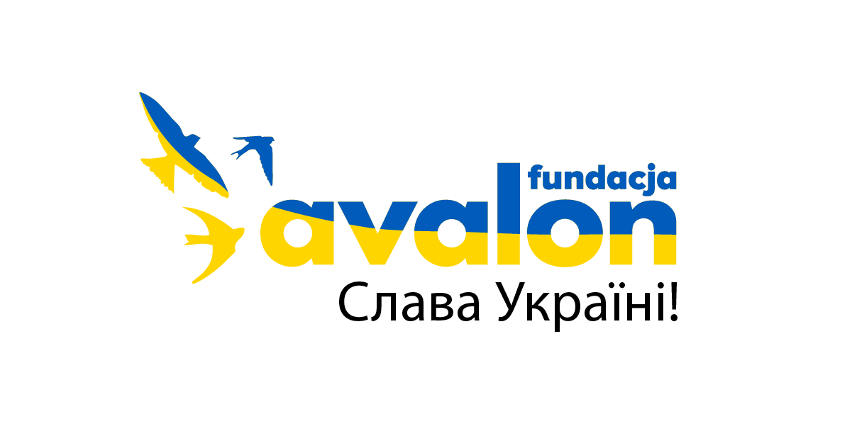 Logotyp Fundacji Avalon w ukraińskich barwach.